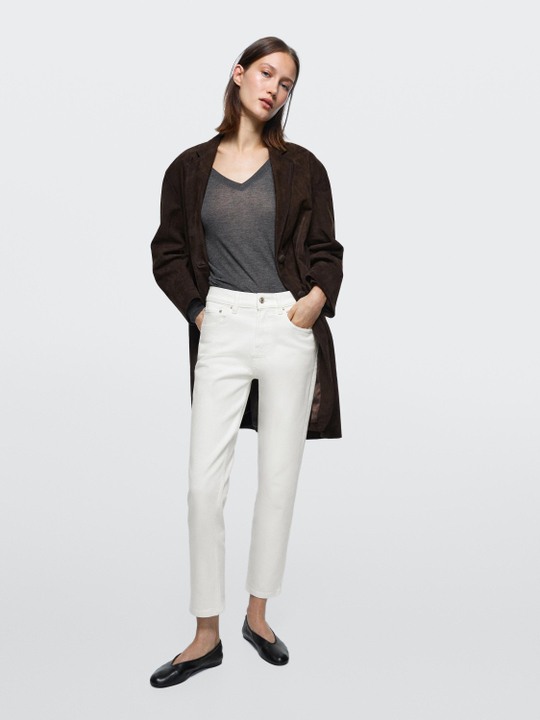 Massimo Dutti Джинсы средней посадки, укороченные, облегающего кроя, белый