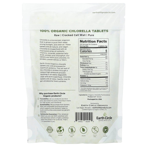 Earth Circle Organics, Таблетки 100% органической хлореллы, 1000 таблеток, 8,75 унций (248 г)