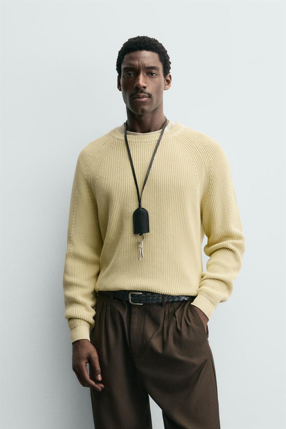 ZARA СВИТЕР ИЗ РЕЛЬЕФНОЙ ТКАНИ В РУБЧИК, ПАСТЕЛЬНО-ЖЕЛТЫЙ