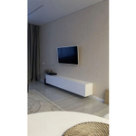 Тумба под телевизор напольная Белый глянец, Сканди, 213х35х50,2 см Стиль