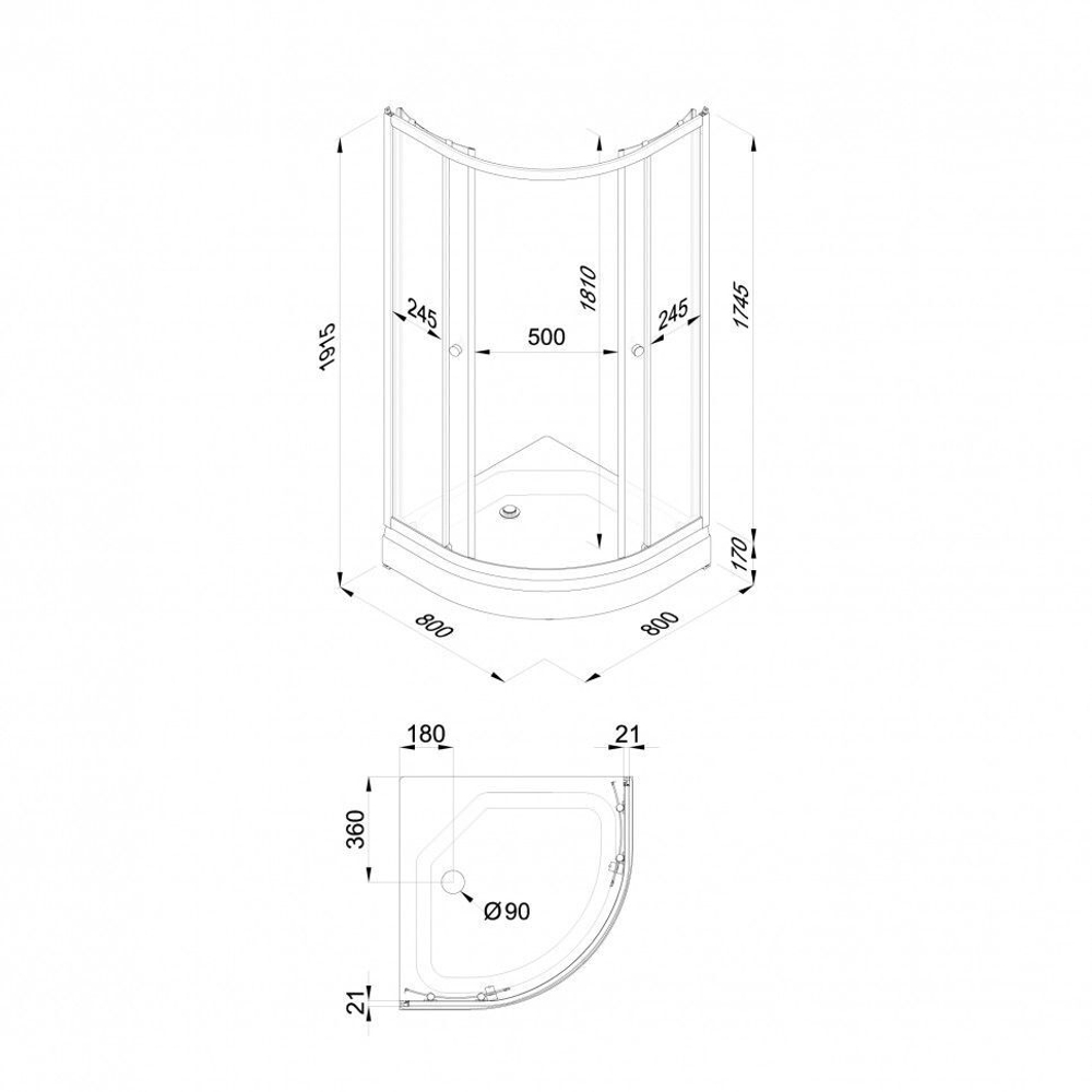 Душевое ограждение DIONRIA (80х80) стекло прозрачное, без поддона