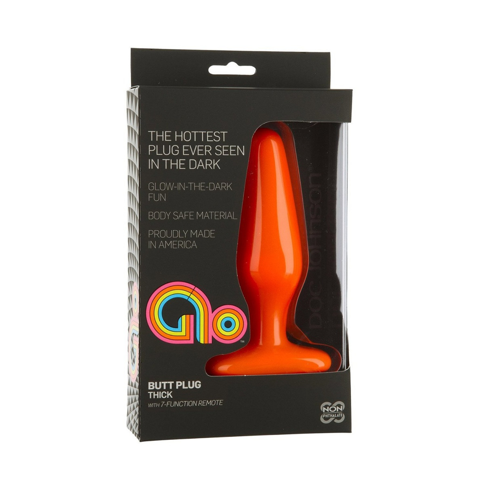 Оранжевая анальная пробка GLO Vibrating Thick - 14 см.