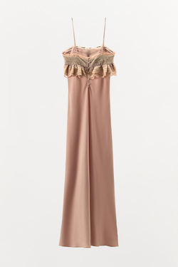 ZARA ПЛАТЬЕ С КОНТРАСТНЫМ БАНТОМ И ВЫШИВКОЙ, ПАСТЕЛЬНО-РОЗОВЫЙ