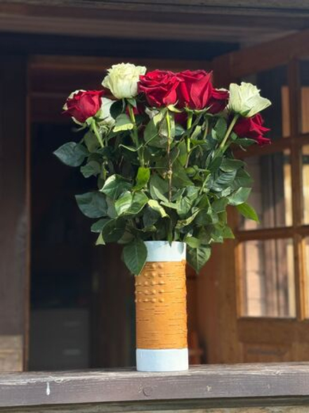 Ваза фарфоровая с берестой. Коллекция Пупырышки или Точки (Dots)