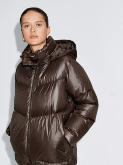 Massimo Dutti Непромокаемый пуховик с отстегивающимся капюшоном, коричневый