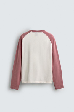 ZARA ФУТБОЛКА В СТИЛЕ КОЛОР-БЛОК, БЕЛЫЙ/РОЗОВЫЙ