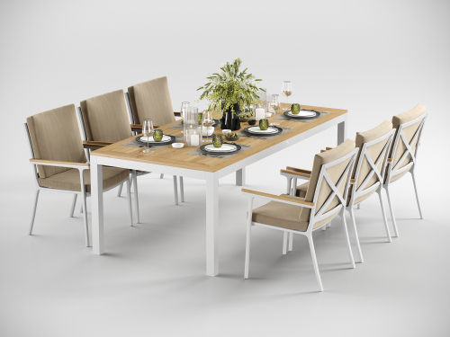 Обеденная группа Gardenini Premium Bella 220 белый бежевый со стульями Calma S