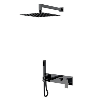 Смеситель встроенный + верхний+ ручной душ Qubic Shine Gun Metal