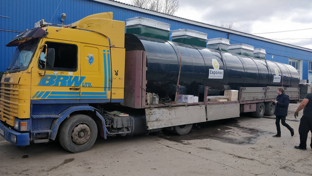 Аэрационная установка многоступенчатой очистки коллективного пользования Евролос 27 100 л. горизонтальная / 20000 л. в сутки / 100 чел. / принудительный сброс / компрессорная аэрация (7500x2200x2800см;1602кг;) - арт.456091
