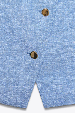 ZARA ЛЬНЯНОЙ ЖИЛЕТ ВНАХЛЕСТ, ГОЛУБОЙ