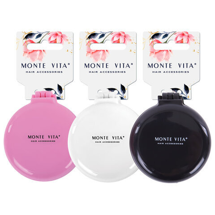 Расческа для волос массажная "2 в 1", 6,5 см с зеркалом, компактная цвета АССОРТИ, MONTE VITA (МОНТЕ ВИТА), 457425