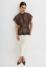 Блуза со складками, шоколадная