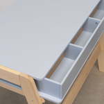 Письменный стол Чек для школьника 94х64х75 см, многоуровневая парта с 2 ящиками на ножках из массива сосны, МДФ синий