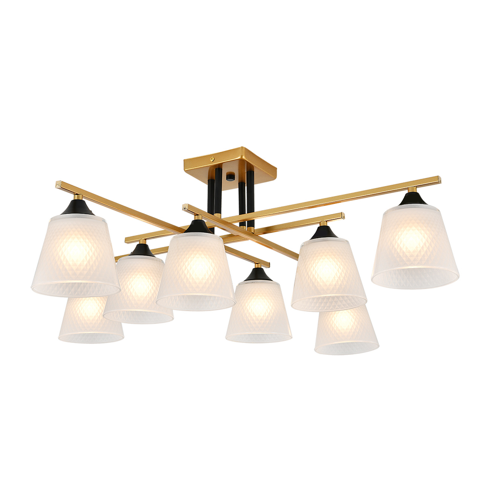 Люстра потолочная 8x40Вт E27, металл/стекло, шампань, белый матовый плафон