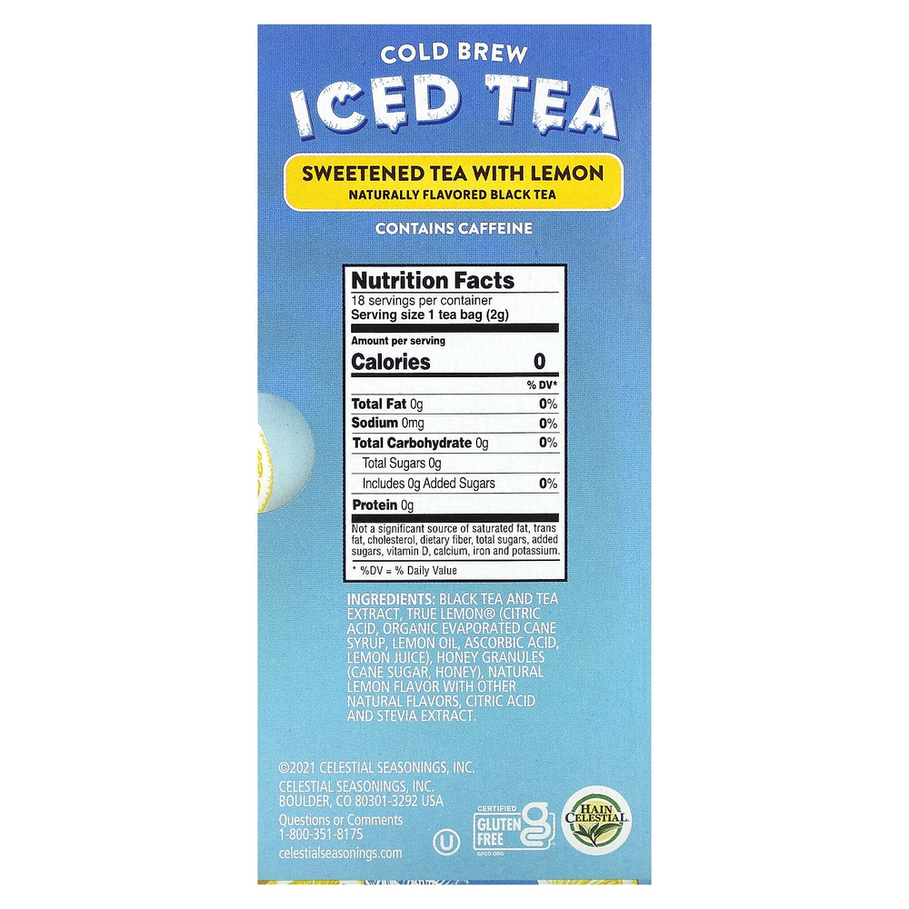 Celestial Seasonings, холодный чай со льдом, сладкий чай с лимоном, 18 чайных пакетиков, 37 г (1,3 унции)
