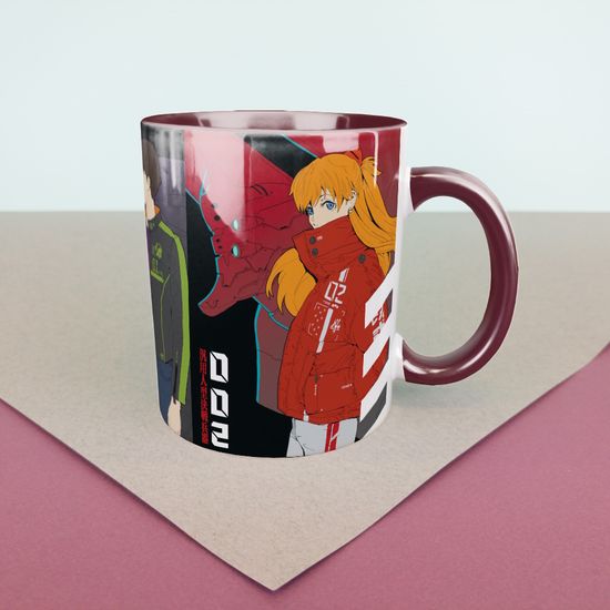 Кружка керамическая объем 330мл, Evangelion "Пилоты” (бордовая)