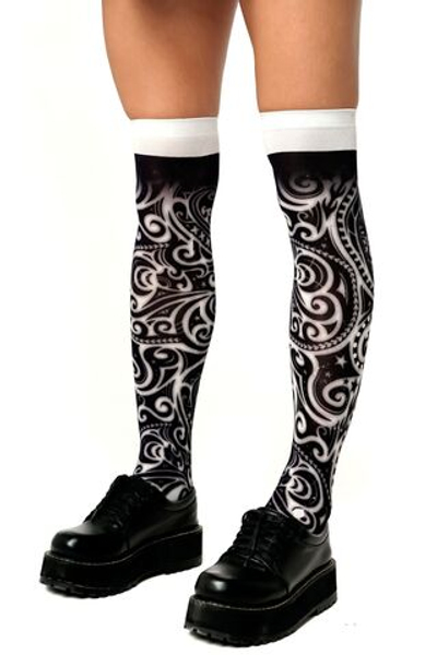 Черно-белые гольфы с принтом в виде завитков (Цвет: белый)