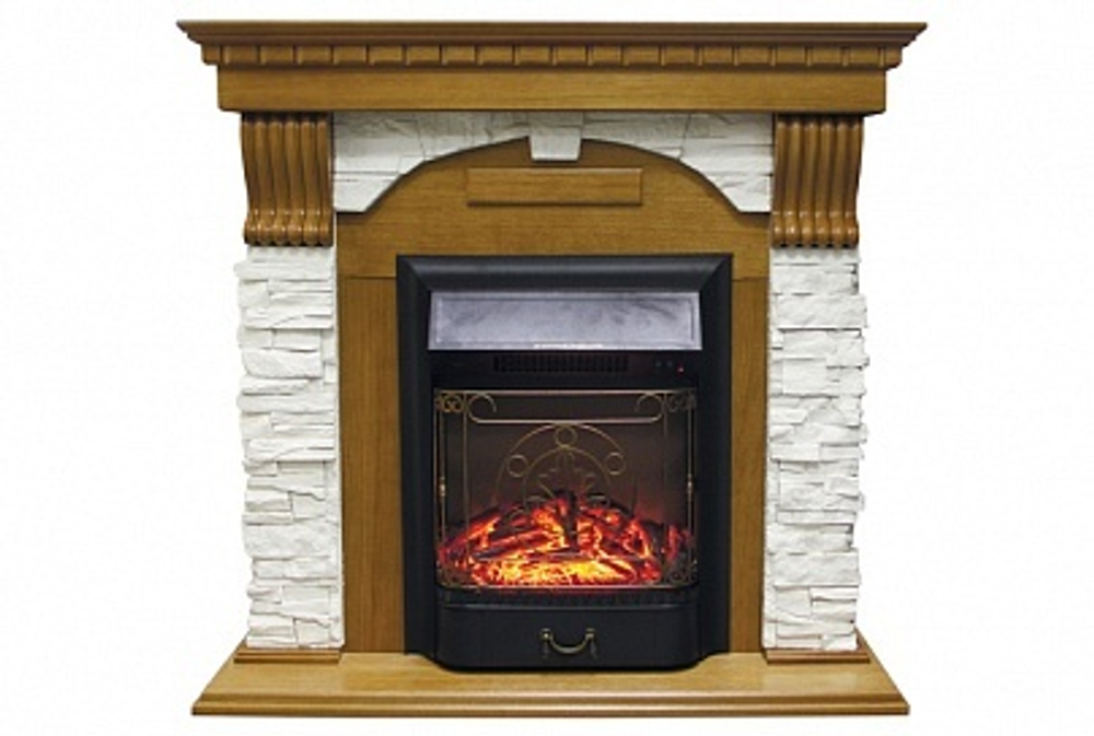 Каминокомплект Dublin арочный сланец белый с очагами Majestic FX / Fobos FX