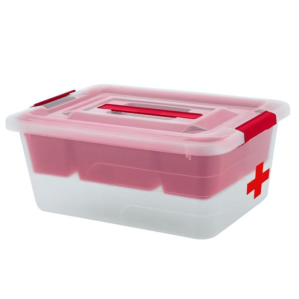 Аптечка-контейнер с лотком и ручкой 13 л цвет прозрачный с красным