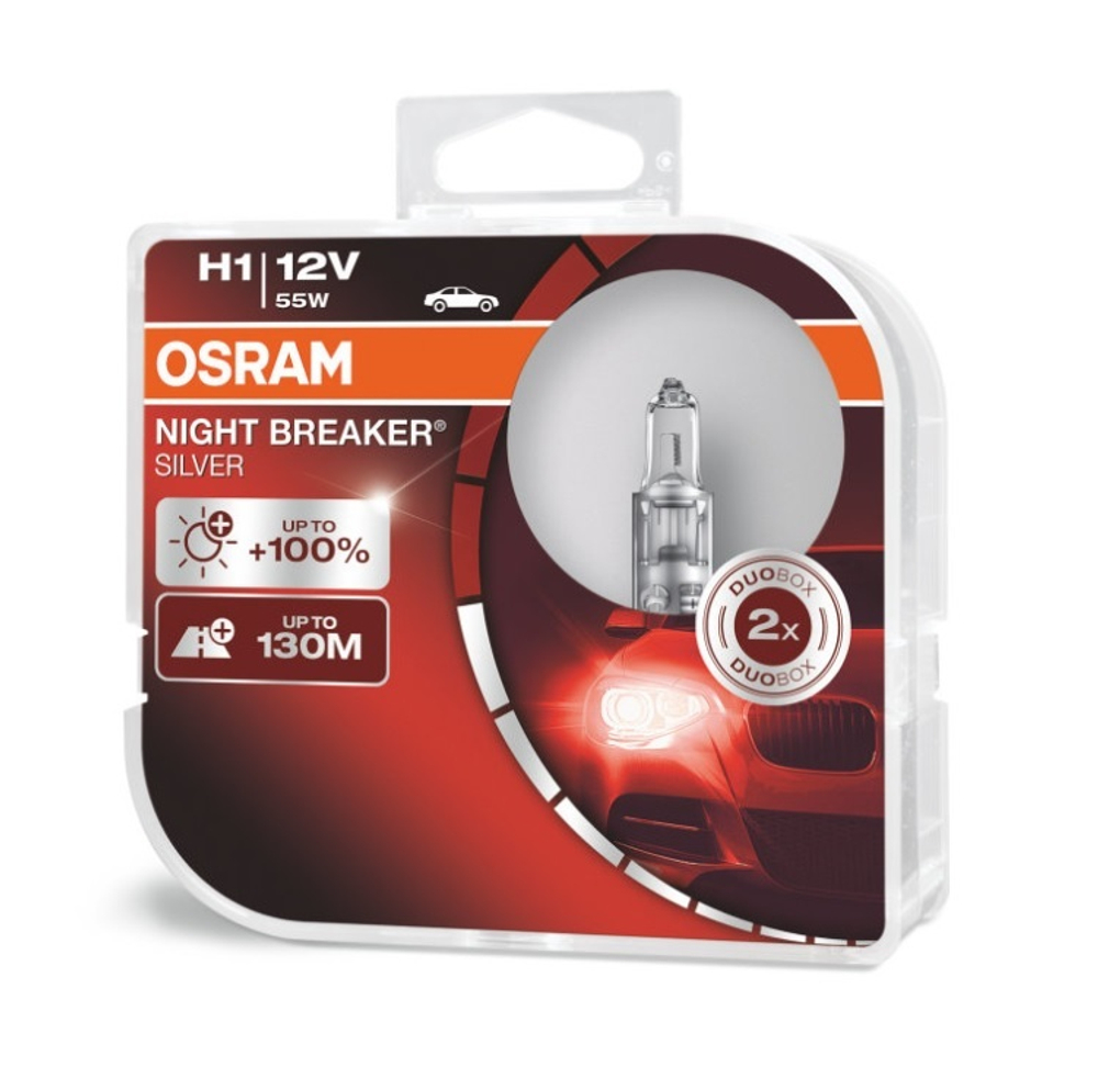 Автолампа H1 12V 55W Osram  +100% NIGHT BREAKER SILVER (64150NBS-HCB_ DuoBox) ORIGINAL к-т