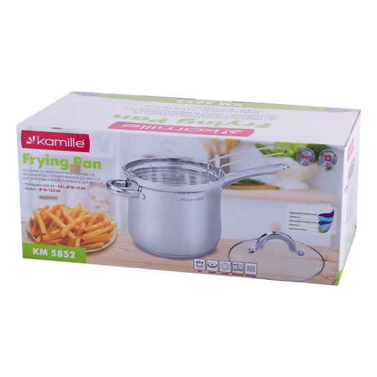 Кастрюля с сеткой для фритюра 3,5 л. из нержавеющей стали Kamille KM-5852