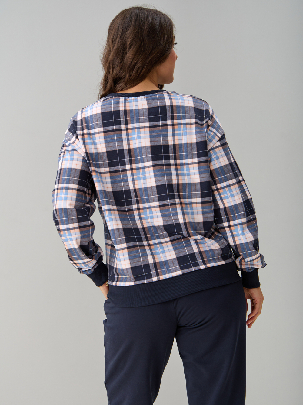 Костюм с брюками КБ-90М/клеткасиний-бежголубой