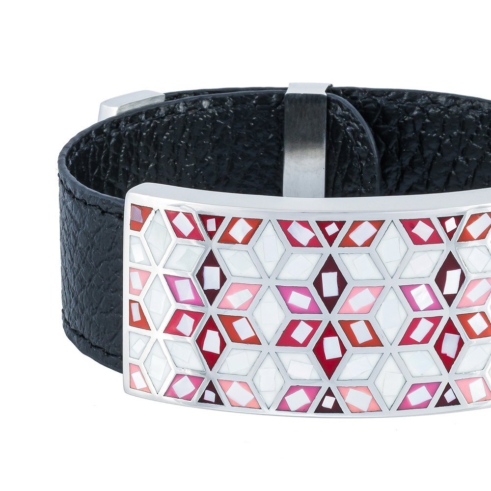 Браслет Fiore Luna на черном кожаном ремешке CB13209-1