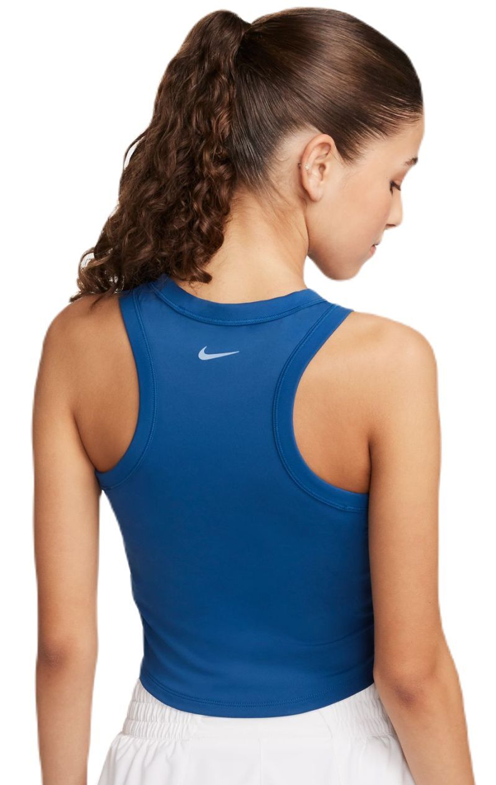 Женский топ теннисный Nike One Fitted Dir-Fit Short Sleeve Crop Tank - court blue/black