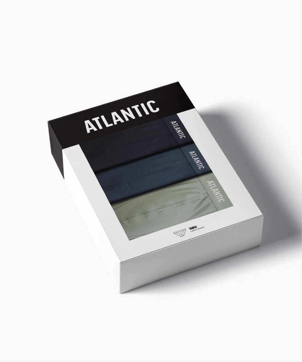 Мужские трусы слипы танга Atlantic, набор 3 шт., хлопок, темно-синие + светло-зеленые + сине-зеленые, 3MP-1576