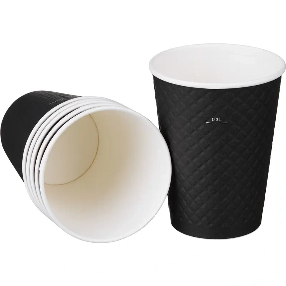 ФЦ Стакан 300 мл бумажный двуслойный Waffle Black (25/500)