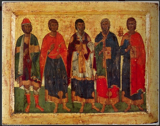 Евстратий, Авксентий, Евгений, Мардарий и Орест Севастийские мученики. Деревянная икона на левкасе