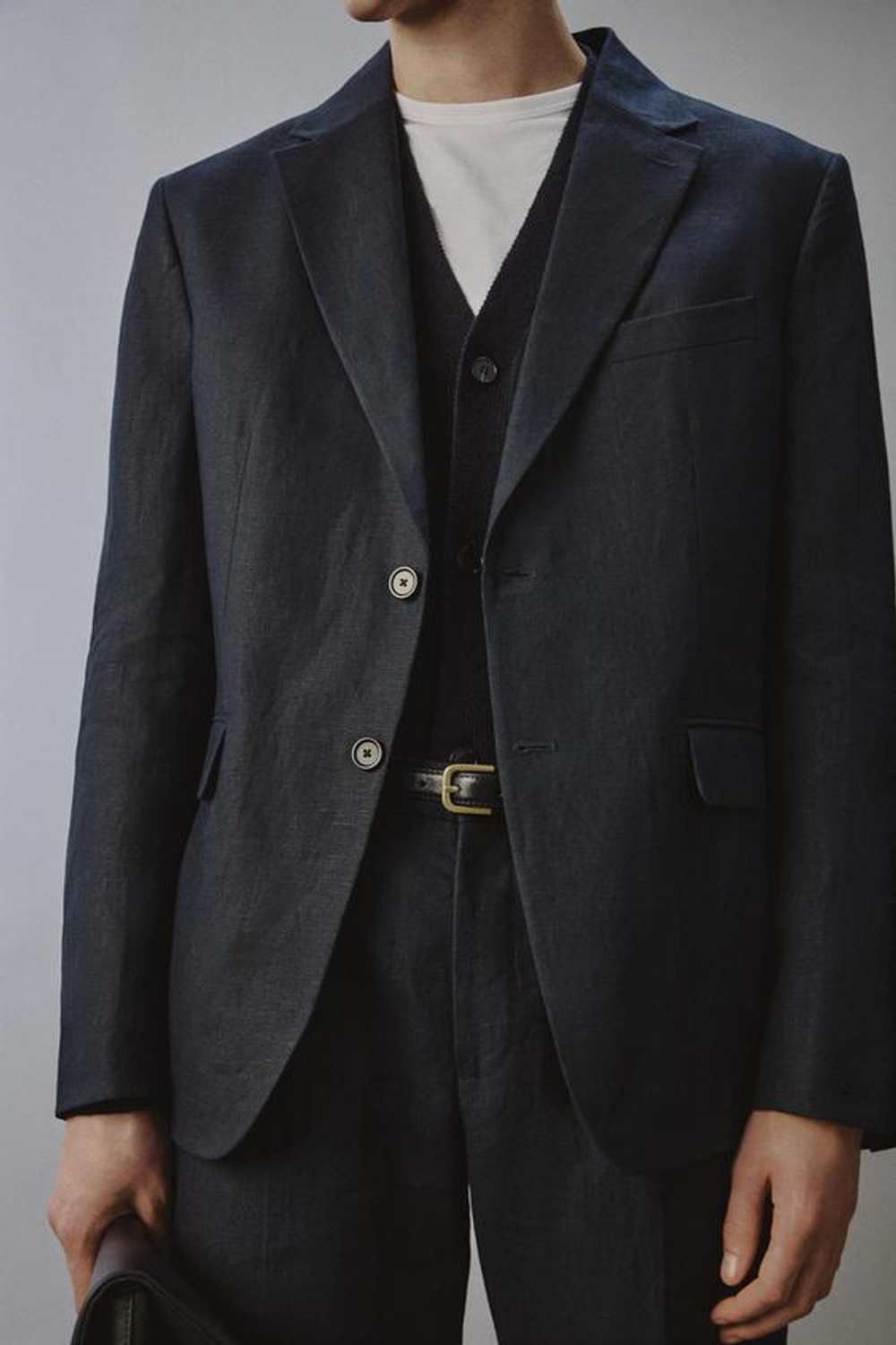 ZARA КОСТЮМНЫЕ БРЮКИ ИЗ 100% ЛЬНА, МОРСКОЙ СИНИЙ