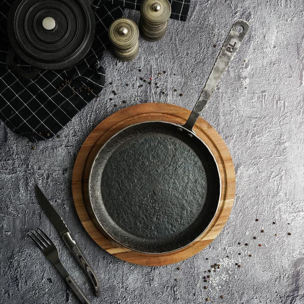 Сковорода для подачи 22 см h3 см круглая "Vintage Blued" углерод. сталь ИНДУКЦИЯ P.L.