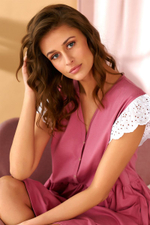 Оригинальная домашняя сорочка с кружевными рукавами (Размер: XL) (Цвет: темно-синий)