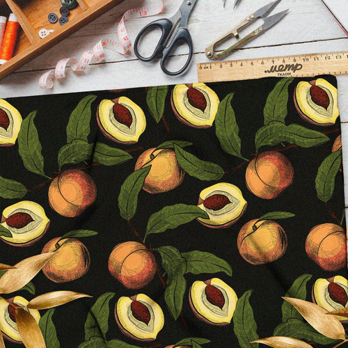Ткань оксфорд 210 персики с листьями