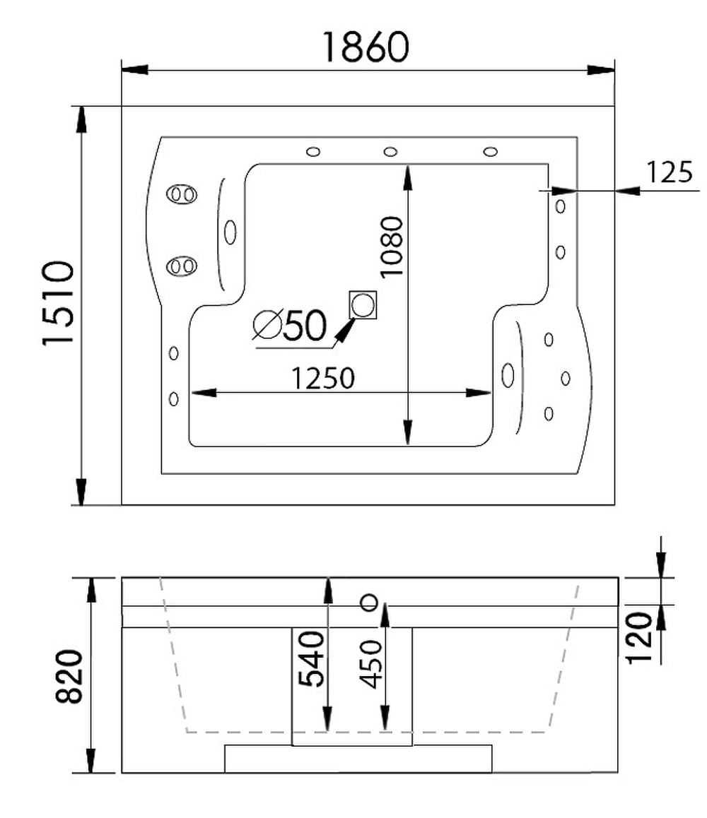 Акриловая ванна Gemy 186х151 G9052 II K L с гидромассажем