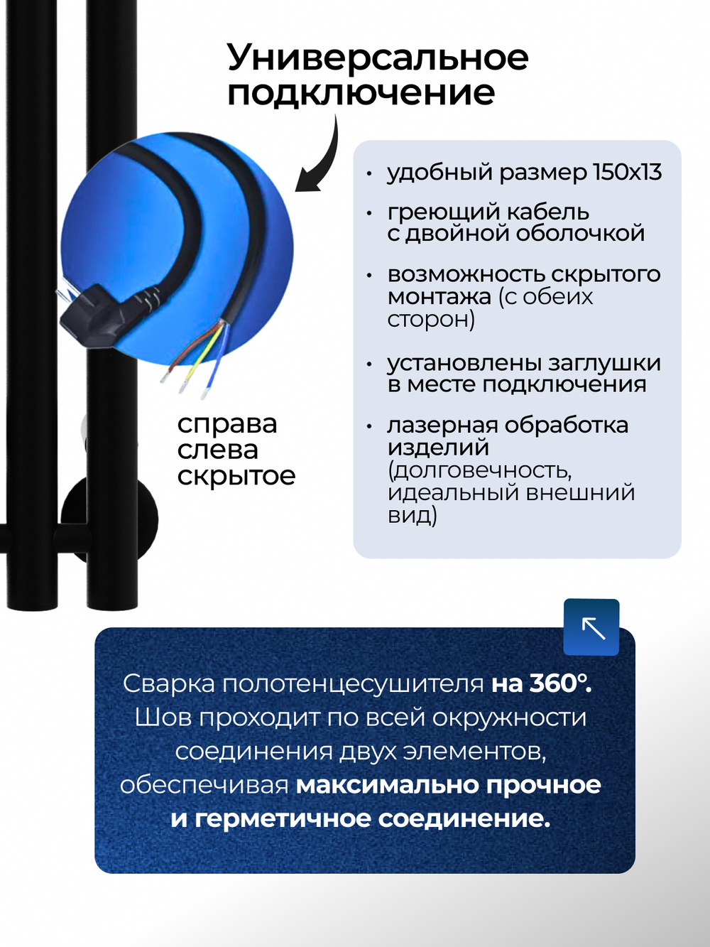 Marco 3-150 черный - вертикальный электрический полотенцесушитель Терум ®
