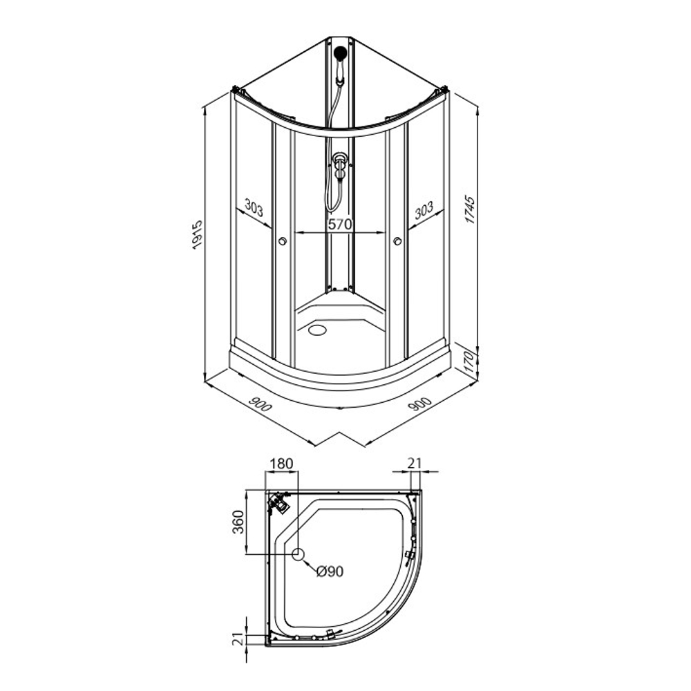 Душевая Кабина Лайт 90*90 А без крыши