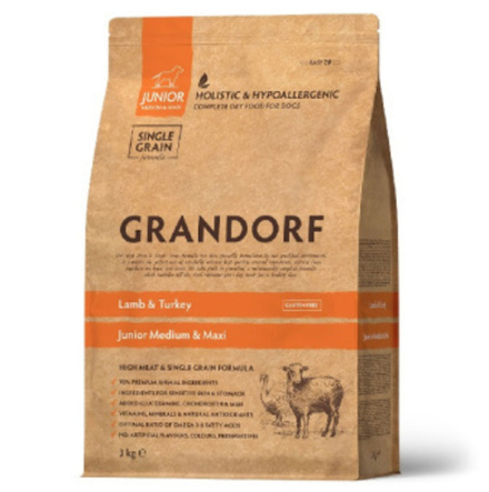Grandorf 10кг Lamb & Turkey Junior Medium & Maxi Holistic для щенков средних и крупных пород от 4 месяцев, беременных и кормящих сук, ягненок с индейкой