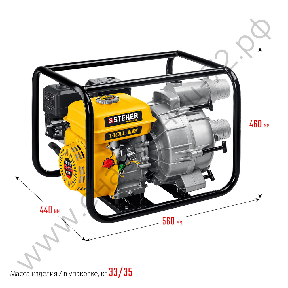STEHER 1300 л/мин, мотопомпа бензиновая для грязной воды (WPD-1300)