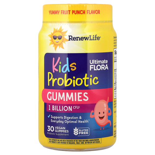 Renew Life, Kids Tummy Gummy, Prebiotics and Probiotics, Raspberry, 30 Gummies