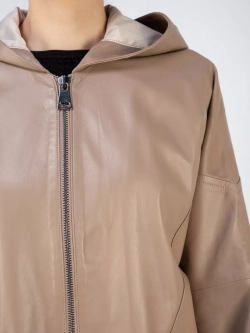 Кожаная куртка демисезонная оверсайз с капюшоном