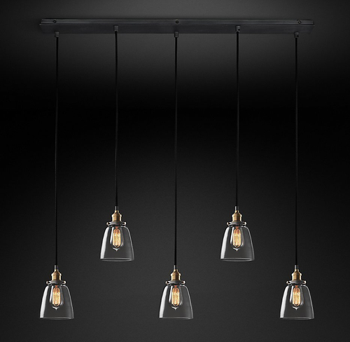 Подвесной дизайнерский светильник  20th C. Factory Filament Clear Glass Cloche Rectangular Pendant by Restoration Hardware