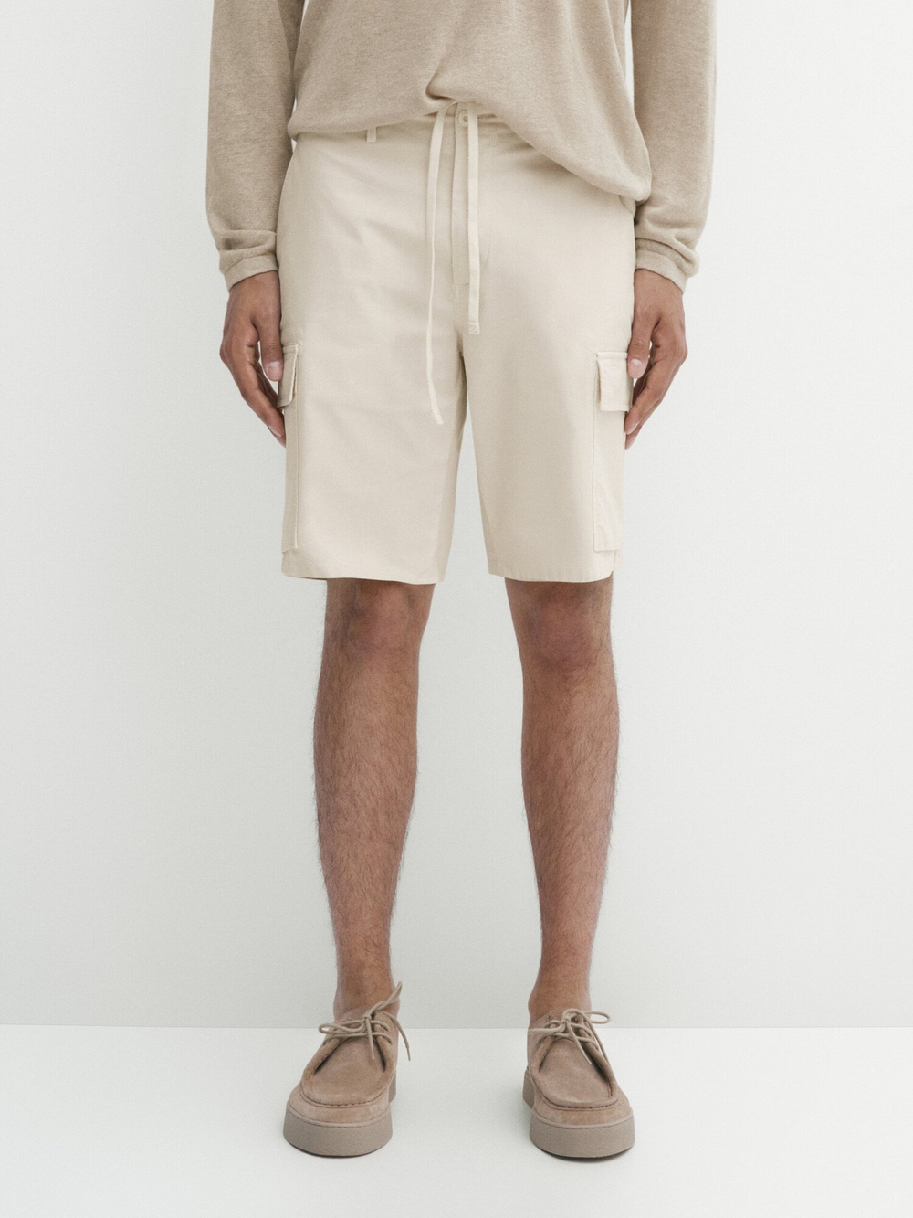 Massimo Dutti Шорты карго из смесового хлопкового поплина, песочный