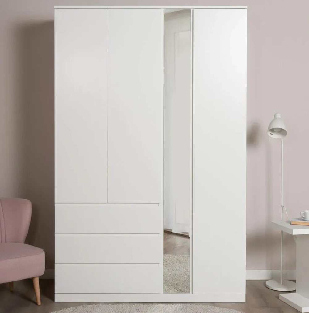 Шкаф распашной Варма Стор 144 с зеркалом, 222*144*57 см, белый