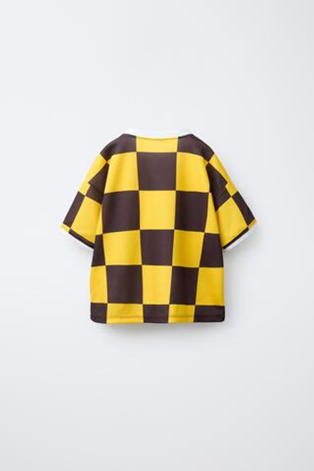 ZARA ФУТБОЛКА В КЛЕТКУ, ЧЕРНЫЙ/ЖЕЛТЫЙ