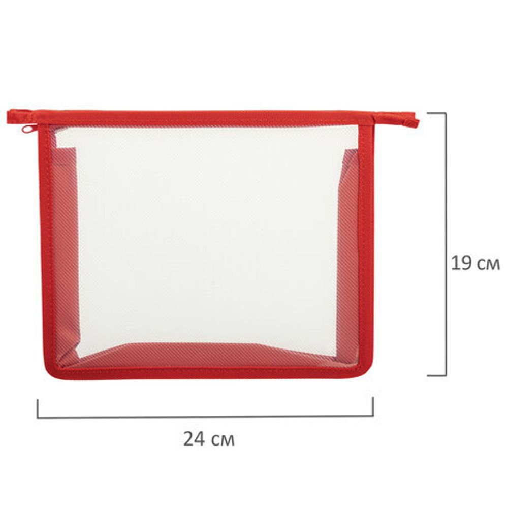Папка для тетрадей ПИФАГОР А5, пластик, молния сверху, прозрачная, красный, 272114