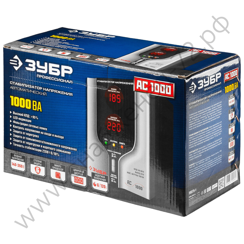 ЗУБР 1000ВА 1кВт, Автоматический стабилизатор напряжения, Профессионал (59375-1)