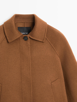 Massimo Dutti Короткое пальто из смесовой шерсти с рукавами реглан, карамельный