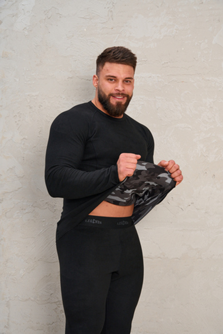 Комплект термобелья мужского двухсторонего ТМ LEGENDA черное/серый камуфляж